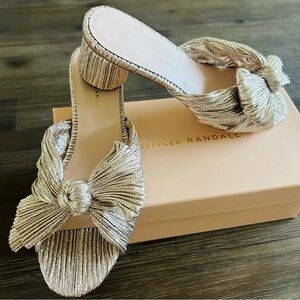 NWT Loeffler Randall Emilia Champagne Pleated Bow Heel